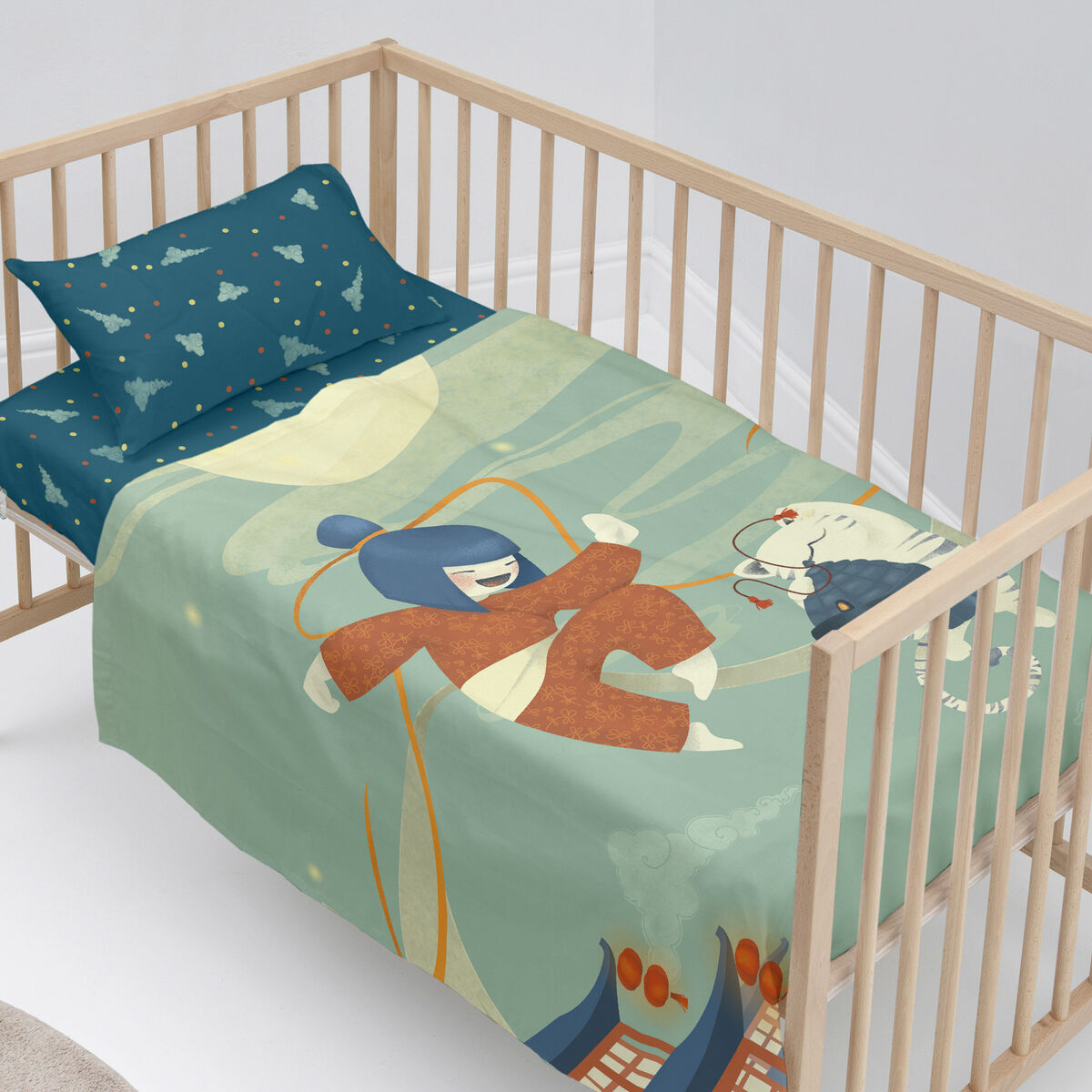 Set di Lenzuola per Culla HappyFriday Mr Fox The Warrior Multicolore